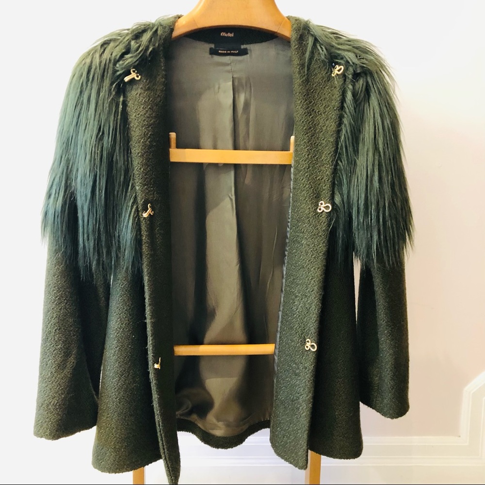 Motel Rocks Olive Green Faux Fur Trim Coat